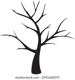 Halloween Haunted Tree dry sign symbol logo icon with black color isolated on transparent white background