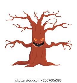 Halloween haunted tree isolated on white background. Vector flat illustration.
