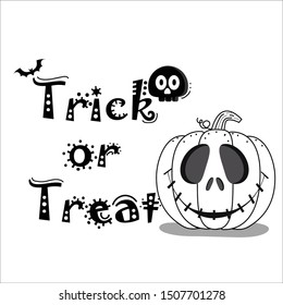 halloween having fun pumpkin ghost poster with text trick or treat, halloween candy and halloween ghost black and white background,Scary pumpkin,Website spooky or banner template vector drawing style