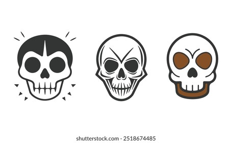 cabeza de halloween Diseño de arte de silueta Icono gótico, Símbolo de Halloween, Concepto de muerte, Diseño espeluznante, Cráneo de Ilustración vectorial plana.