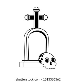halloween head skull with graveyard vector illustration design