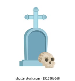 halloween head skull with graveyard vector illustration design
