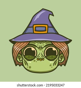 Halloween head Witch cute illustration