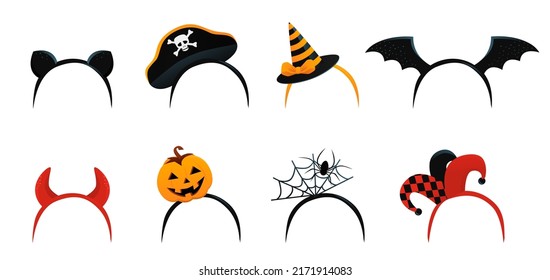 Halloween headbands set isolated on white background vector illustration