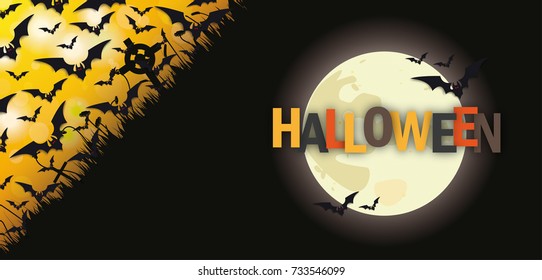 Halloween header design with bats and full moon. Eps 10 vector file.