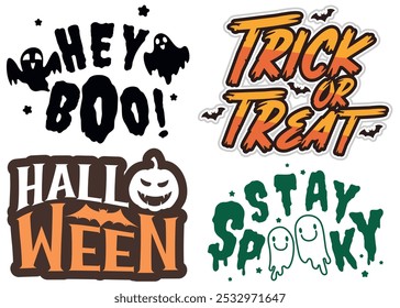 Halloween Hey Boo Truco o Truco Stay Spooky Diseño de Conjuntos de texto, Elementos de tipografía festiva, Decoración de fiesta espeluznante, Letras divertidas de Halloween