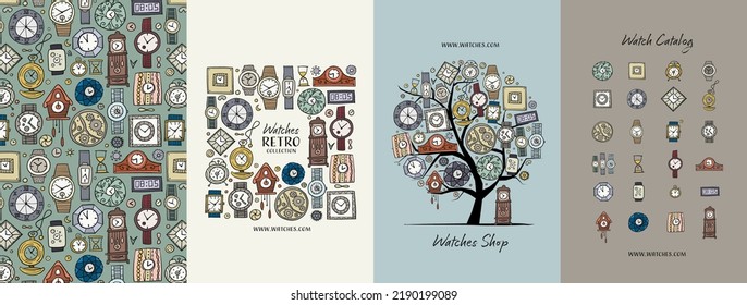 Halloween Hight, holiday party. Set of 4 concept art for your design project - cards, banners, poster, web, print, social media, promotional materials. Vector illustration