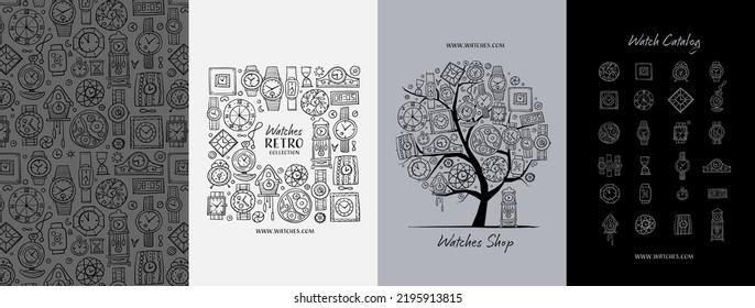 Halloween Hight, holiday party. Set of 4 concept art for your design project - cards, banners, poster, web, print, social media, promotional materials. Vector illustration
