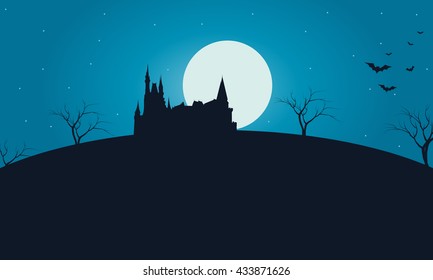 Halloween in hills scary with full moon vector illustration