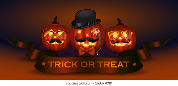 Halloween hipster pumpkin background - vector illustration.