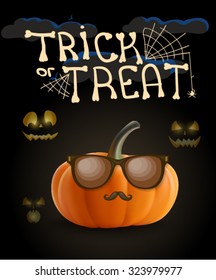 Halloween hipster pumpkin background - vector illustration
