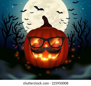 Halloween hipster pumpkin - vector illustration.