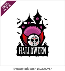 Halloween Hockey Mask Castle Vector Logo