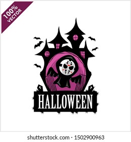 Halloween Hockey Mask Castle Vector Logo