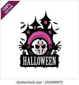 Halloween Hockey Mask Castle Vector Logo