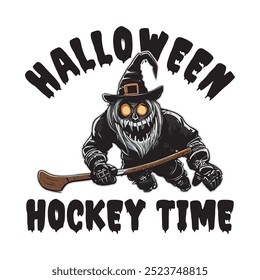 Halloween Hockey Time ,groovy vintage retro wavy graphic design