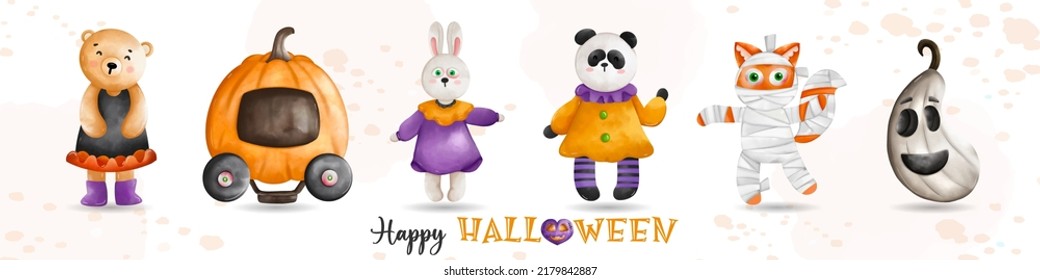 Halloween holiday animals compositions illustration. Animals Halloween collection, Pets Halloween
