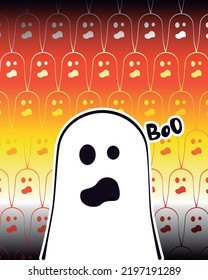 Halloween holiday background colorful pumpkins and ghosts line art