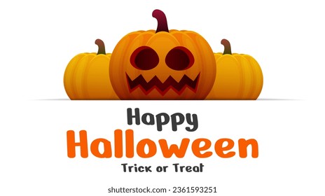 Halloween holiday background design. Happy halloween text design with scary pumpkin. Banners, posters, cards, brochures. Vector illustration