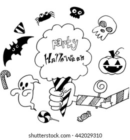 Halloween holiday background in doodle vector illustration