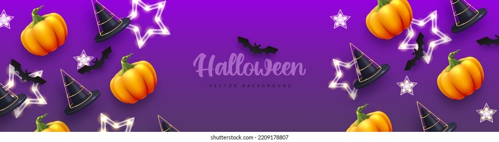 Halloween holiday background with realistic 3D halloween pumpkins. Vector illustration