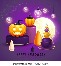 Halloween holiday background with realistic 3D halloween pumpkins. Vector illustration