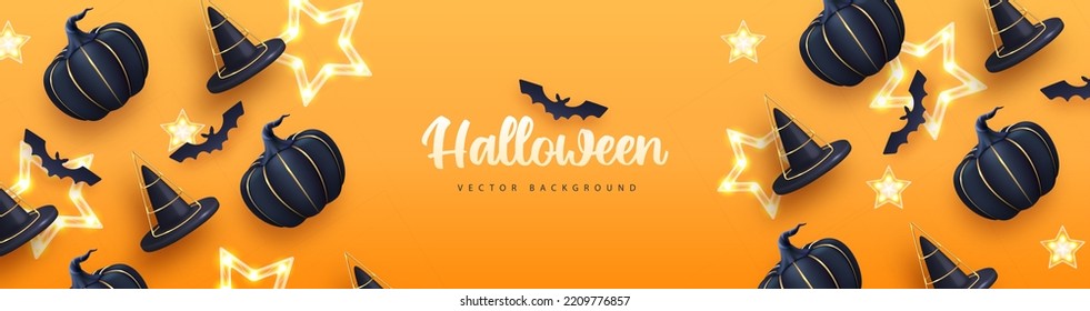 Halloween holiday background with realistic 3D halloween pumpkins. Vector illustration