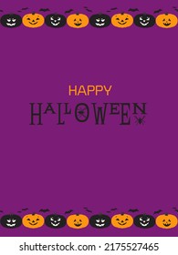 Halloween holiday banner background design. Blank text space. Scary pumpkin pattern decorative border. Happy Halloween text lettering. Party celebration invitation flyer vector illustration template