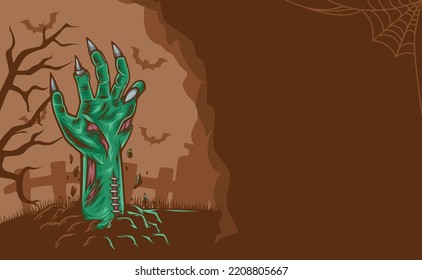 Halloween holiday banner background. Horrible zombie hands out. background design template
