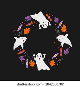 Halloween holiday banner design with candy corn and pumpkin. Vector illustration