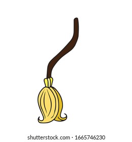 Halloween holiday, broom for cleaning.Colorful silhouette. Children's flat vector design on a white isolated background