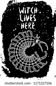 Halloween holiday card. Hand drawn flyer posters and greeting card. Symbolic of evil doings. Vector.