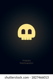 Halloween holiday card vector template with cute adorable skull monster flying at night. Minimal simple design. Eps10 illustration.