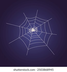 Halloween holiday card with web and spider on gradient purple background.