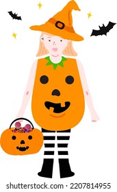 Halloween holiday cartoon character. Cute kids in costumes of witch, mummy, pirate, skeleton and black cat. Ghosts and ghost pumpkins.