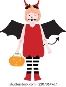 Halloween holiday cartoon character. Cute kids in costumes of witch, mummy, pirate, skeleton and black cat. Ghosts and ghost pumpkins.