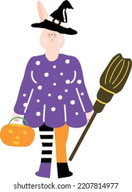 Halloween holiday cartoon character. Cute kids in costumes of witch, mummy, pirate, skeleton and black cat. Ghosts and ghost pumpkins.