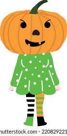 Halloween holiday cartoon character. Cute kids in costumes of witch, mummy, pirate, skeleton and black cat. Ghosts and ghost pumpkins. Vector hand drawing
