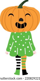 Halloween holiday cartoon character. Cute kids in costumes of witch, mummy, pirate, skeleton and black cat. Ghosts and ghost pumpkins. Vector hand drawing