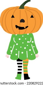 Halloween holiday cartoon character. Cute kids in costumes of witch, mummy, pirate, skeleton and black cat. Ghosts and ghost pumpkins. Vector hand drawing