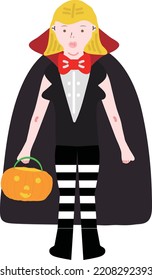 Halloween holiday cartoon character. Cute kids in costumes of witch, mummy, pirate, skeleton and black cat. Ghosts and ghost pumpkins. Vector hand drawing