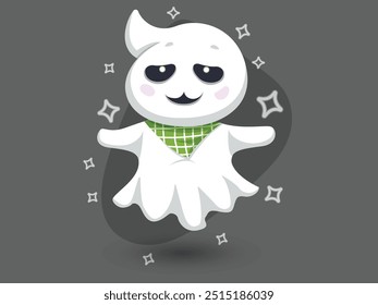 Halloween holiday cartoon cute ghost character.Magic spirit with emotion, face expression smile. Vector illustration. Happy halloween day