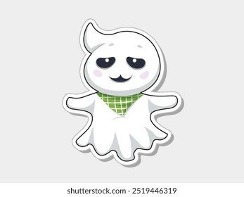 Halloween holiday cartoon cute ghost sticker character.Magic spirit with emotion, face expression smile. Happy halloween day