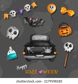 Halloween holiday compositions illustration. Halloween decorations collection. Happy Halloween.
