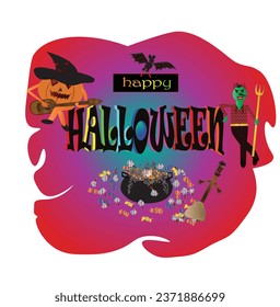 Halloween holiday concept, witch with magical potion, candy, spooky, Vector illustration
