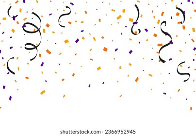 Fondo de confeti de las fiestas de Halloween para decoración de noche de horror, truco vectorial o banner de fiesta de regalo. Papel de vacaciones de Halloween confeti con color naranja, negro y morado para la tarjeta de saludo de Holiday