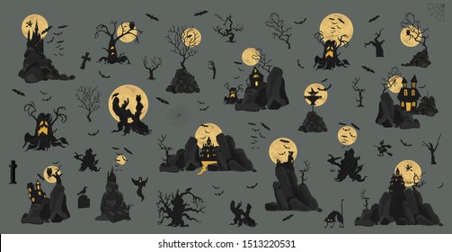 Halloween holiday constructor. Graphic template. Flat icons. Vector illustration