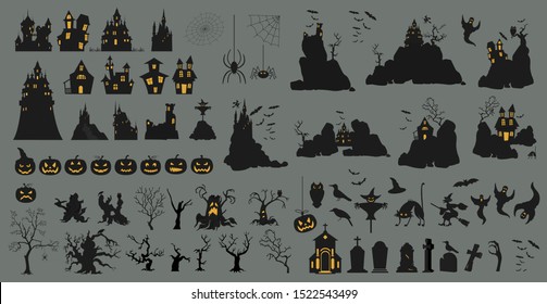 Halloween holiday constructor. Graphic template. Flat icons. Vector illustration