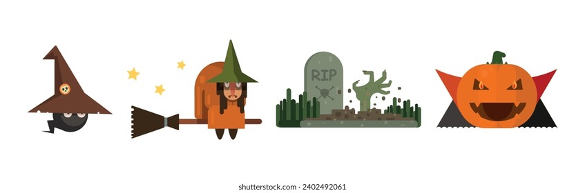 Halloween Holiday Creepy and Scary Character and Object Vector Set