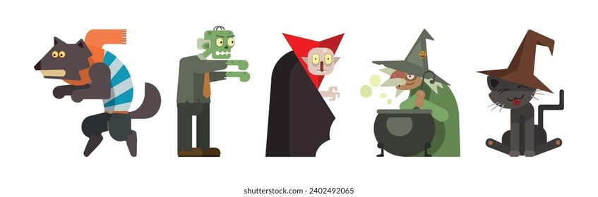 Halloween Holiday Creepy and Scary Character and Object Vector Set